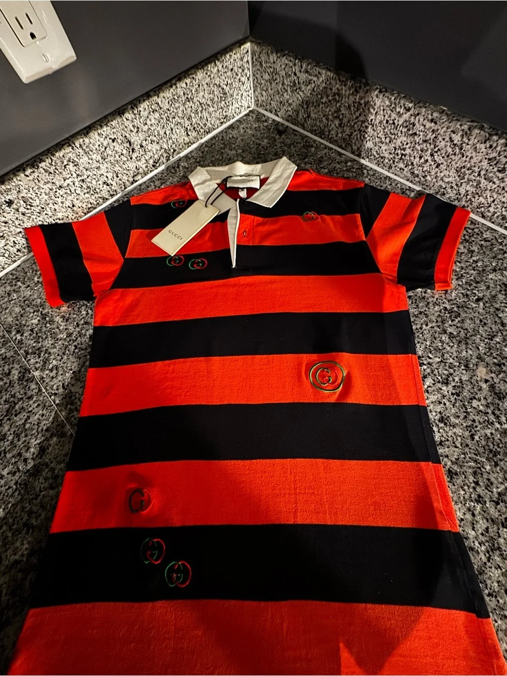 Gucci Red and Black Striped Polo